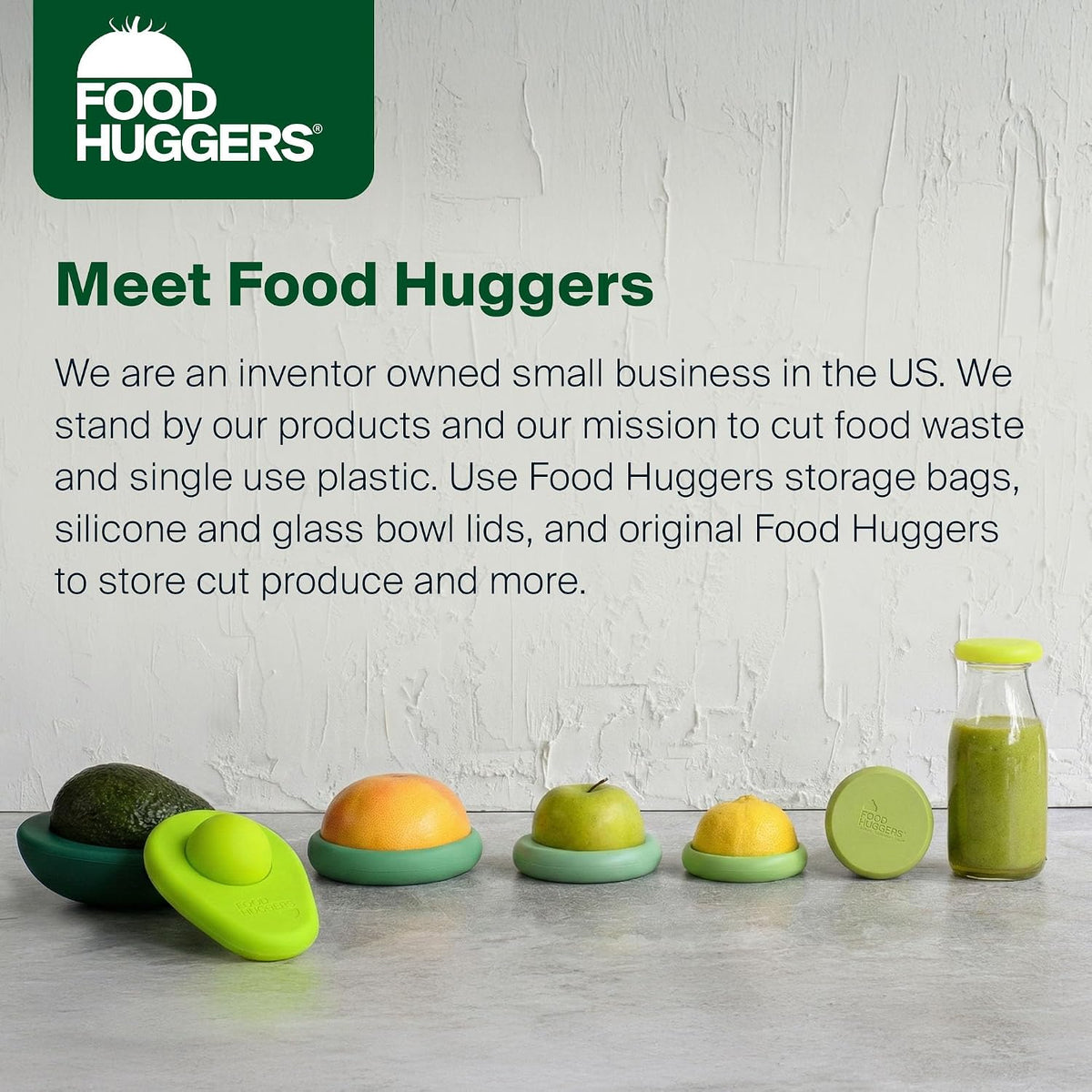 Food Huggers 7pc Gift Set Silicone Food & Avocado Savers Set | Reusable BPA Free Produce Storage | Airtight Seal for Onion, Tomato, Avocado, Lemon, Cans & More | Dishwasher Safe, Sage Green