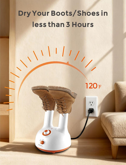 Euphonious Boot Dryer, Shoe Dryer with 6-Timer Settings, Boot Dryer for Work Boots and Winter Boots, Two mode Quick-Dry&Gentle-Dry, White/Orange