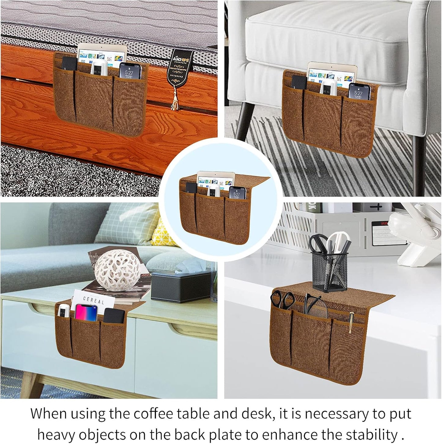 Bedside Caddy Bedside Storage Organizer Magazine Phone Tablet iPad Remote Holder, Organizer Caddy for Home College Dorm Bed, Sofa, Bunk Bed (Grey)