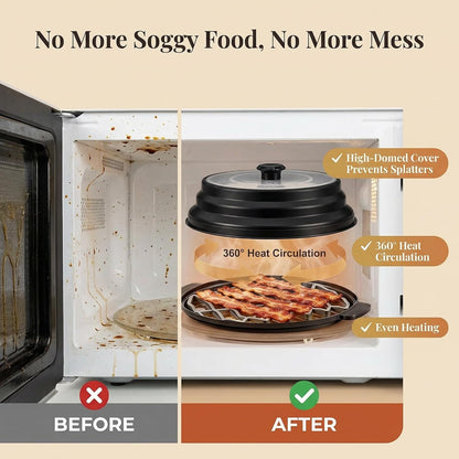 Microwave Bacon Cooker with Lid, 3-Piece Bacon Tray for Microwave Oven | Crispier Bacon with Less Grease,Collapsible Cover,Grease-Draining Rack,Oil Collection Tray,BPA-Free Material