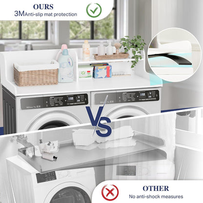DTK Washer Dryer Wood Countertop with Shelf, Laundry Topper with Non-Slip Mat,27.55" Depth x 54" Width Dryer Covers for The Top with Edge Rails, Black