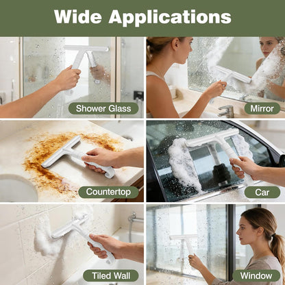 Roylvan Silicone Shower Squeegee for Glass Doors with Built-in Hook, Black | All-in-One Shower Squeegee with Ergonomic Grip, Household Window Mirror Cleaner for Bathroom Glass Kitchen Tile Wall Car