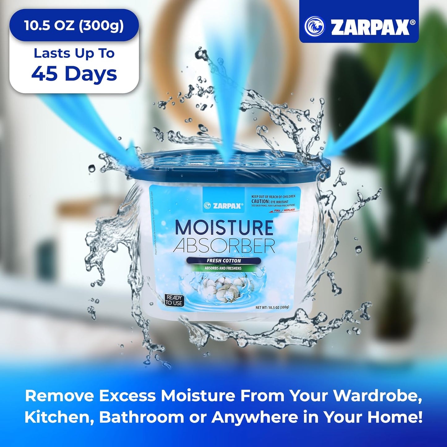 ZARPAX Moisture Absorber Activated Charcoal 10.5 oz/300g | Removes Moisture, Damp, Humidity & Odors | Odor Absorber | Moisture Trap for Bathroom, Closet, Kitchen & Small Spaces | Set of 4