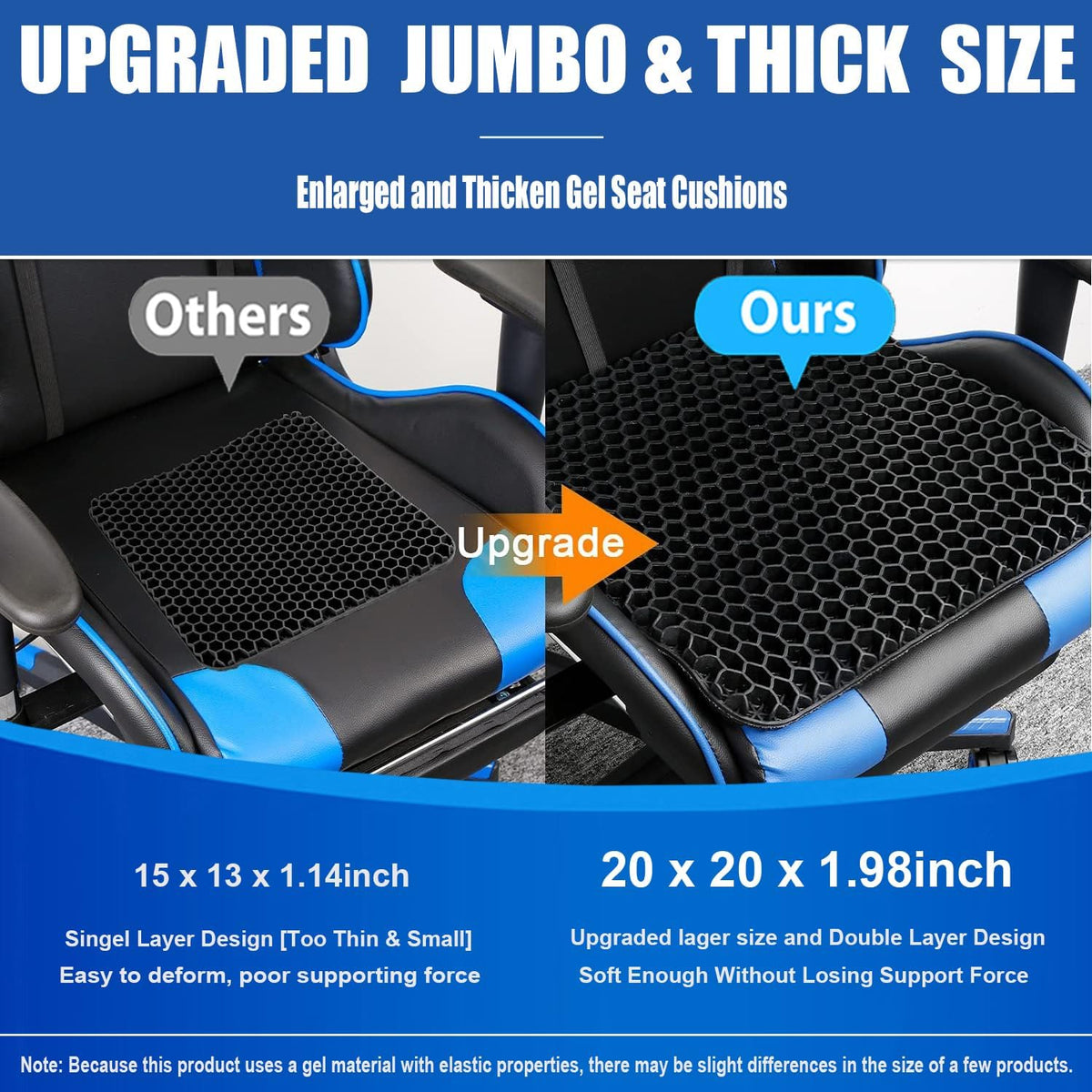Gel Seat Cushion for Long Sitting Pressure Relief(Super Large&Thick) -Wheelchair Cushion for Pressure Sores - Coccyx,Sciatica & Tailbone Pain Relief Cushion- Non-Slip Butt Pillow for Office, Home, Car