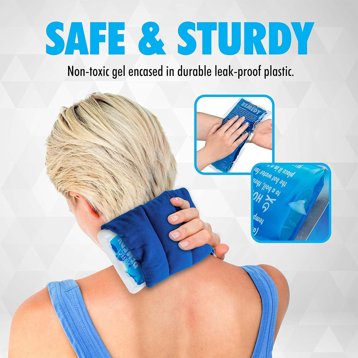 Perfect Remedy Gel Ice Packs for Injuries with Strap Cover, Flexible Hot Cold Compress, Soothing Soft Ice Packs for aid in Injuries Conditions, Alternative to Hot Water Bottles (Blue, Regular)
