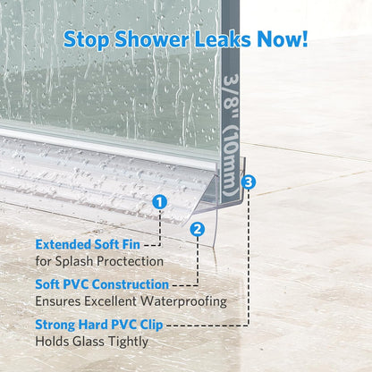 Delamu 3-Pack Shower Door Bottom Seal, 3/8''× 39'' Shower Door Sweep Strip | Shower Seal Strip for 3/8'' (10mm) Doors, Frameless Glass Shower Door Seal Strip Stop Shower Leaks and Create a Water Barrier