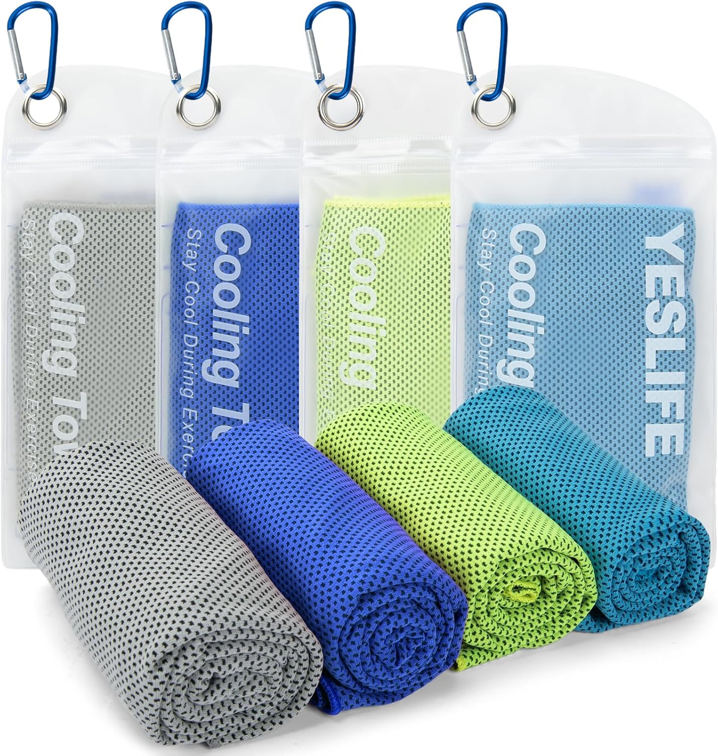 YESLIFE Cooling Towels, 4-Pack 40"x12", Multicolor Set A | Microfiber gym towels, soft breathable neck wrap, cooling towel for yoga running sport camping, Multicolor, 4-pack