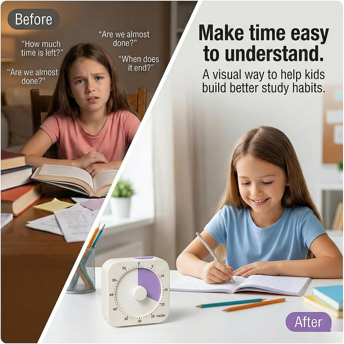 60 Minute Visual Timer for Kids - Premium Countdown Timer with Magnetic Back & Pause Function, Silent Operation for Classroom Teaching Home, Time Management Tool(Batteries Included) (Blue)