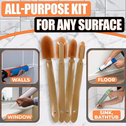 4-Piece Caulking Tool Kit for Silicone Sealant, Grout and Sink Edges | Caulk Tool Set; Sizes 0.78"-1.73"; Urethane Rubber Tips with ABS Handle; Reusable; for Bathroom, Kitchen, Tile & Window