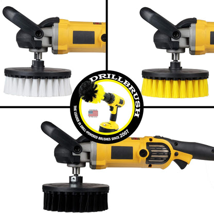 7in Boat Brush Variable Speed Polisher Attachment - Medium Yellow Bristles | Bathroom Accessories - Cleaning Supplies - Deck Scrub Brush - 5/8 x 11 Threaded Hub - Tile - Shower Cleaner - Flooring