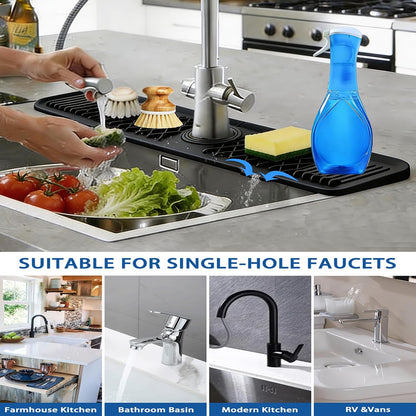 Kitchen Sink Splash Guard Gen2-30" x 6'' Silicone Sink Mat Splash Guard fit for Countertop, Bathroom,Farmhouse,RV by EBIGIC (Grey)