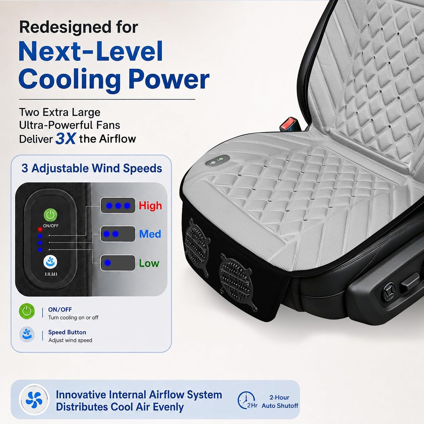 2026 Upgraded Ventilated Seat Cushion, 12V-24V Cooling Car Seat Cover for Front Seat, Cooled Seat Pad for Office Chair Sofa Car SUV Truck Universal Fit, Classic Black