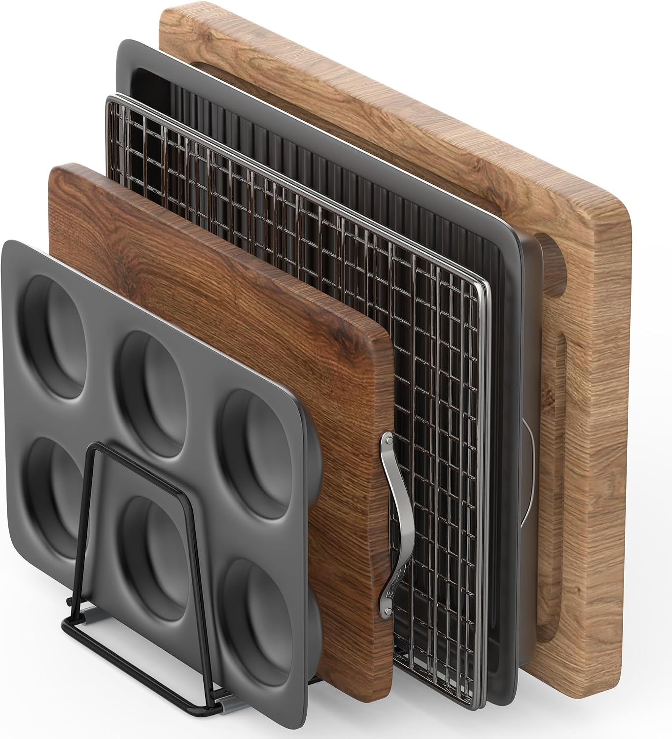 Cutting Board Organizer Kitchen Organizer Rack for Cutting Board, Bakeware, and Cookie Sheet, 5-Slot Heavy-Duty Steel Cookware Holder,Rust-Resistant with Anti-Slip Feet (1, Small)