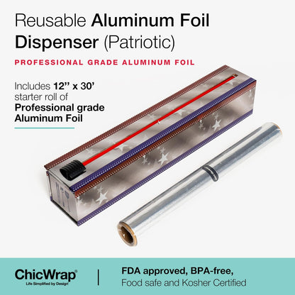 ChicWrap Carrara Marble Aluminum Foil Dispenser - Includes 12"x30' roll | Reusable Aluminum Foil Dispenser with Four Non-Slip Rubber Feet
