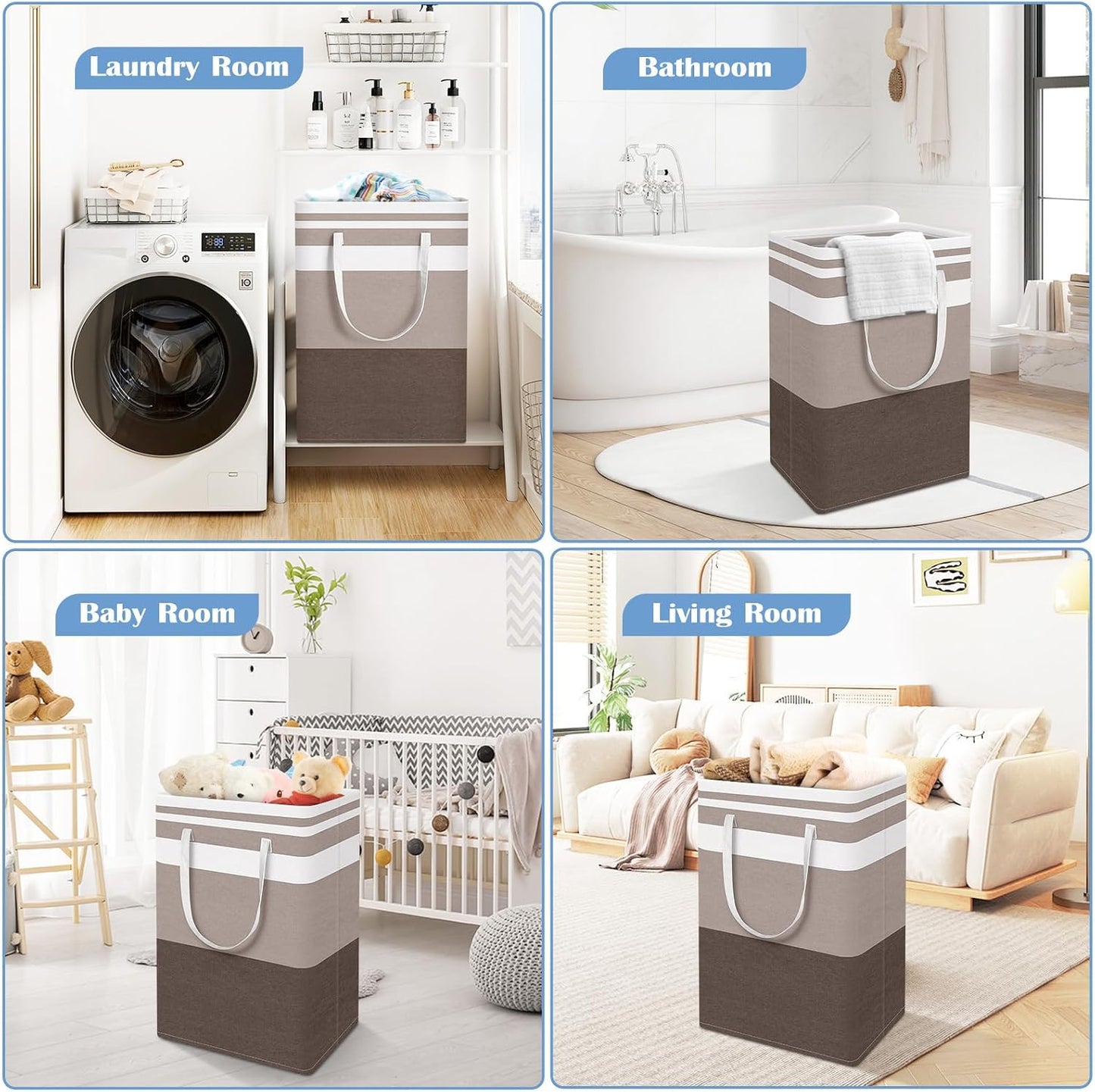 BlissTotes 3-Pack Laundry Basket, Collapsible Laundry Hamper, Grey, 75L | Laundry Clothes Hamper, Hampers for Bedroom, Freestanding Hamper with Handles, Clothes Laundry Basket