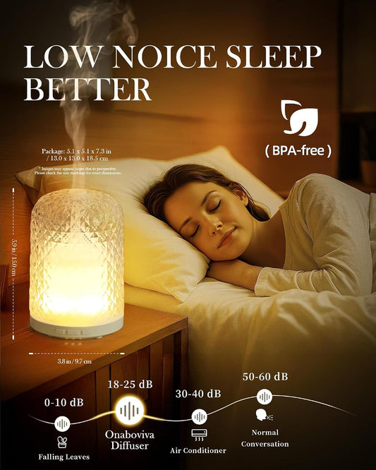 Essential Oil Diffuser - 2.4 MHz Ultrasonic Glass Diffuser with Pulse/Continuous Mist & 3 Night Light Modes, Waterless Auto-Off, Silent Aromatherapy Diffuser for Home, Office, Gifting & Home Decor