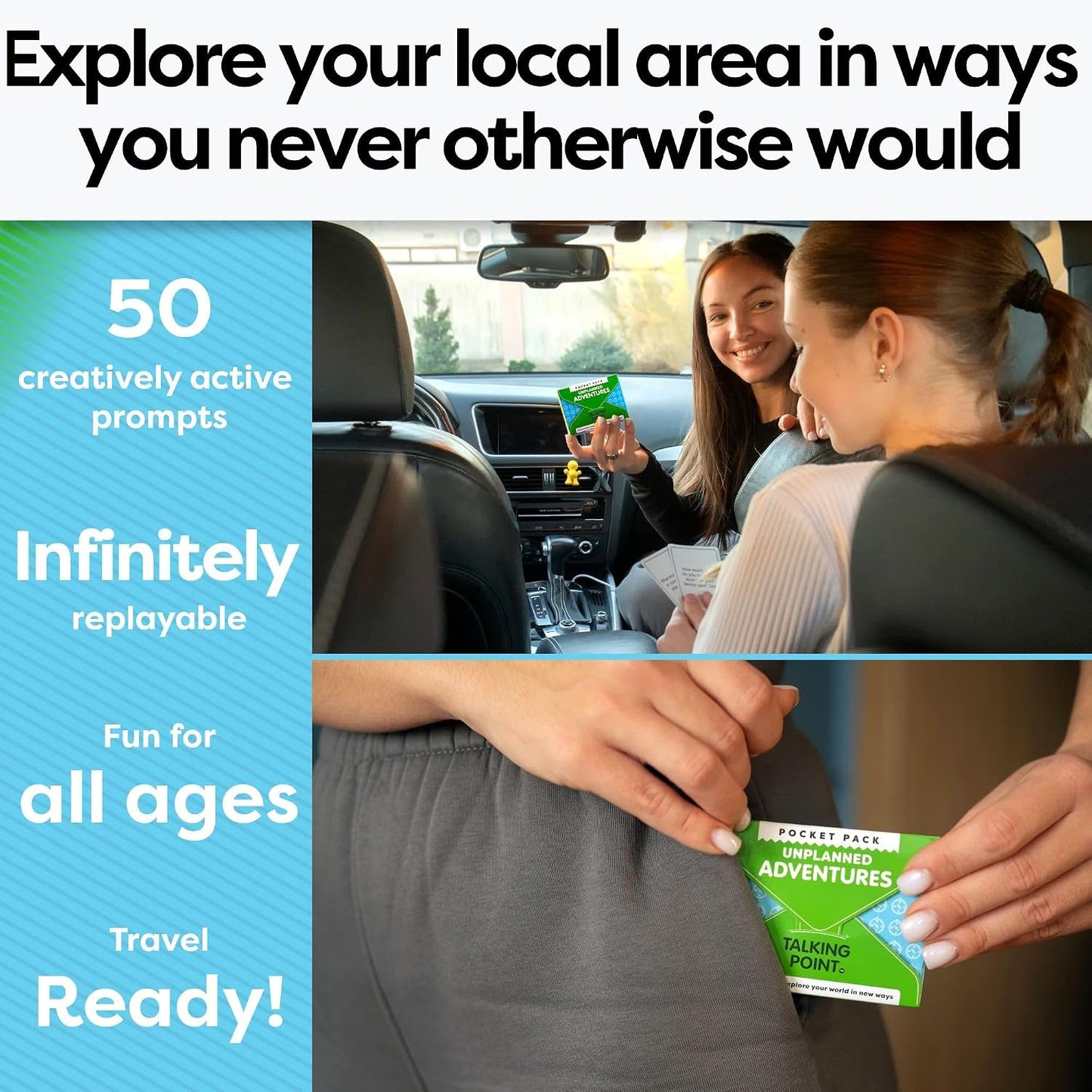 Unplanned Adventures Card Game; Fun Date Night, Road Trip & Family Fun Gift | Just draw & go, screen-free car game. Solo or 2+ players; for travel, couples, families, friends, anniversary & girls trips