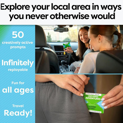Unplanned Adventures Card Game; Fun Date Night, Road Trip & Family Fun Gift | Just draw & go, screen-free car game. Solo or 2+ players; for travel, couples, families, friends, anniversary & girls trips