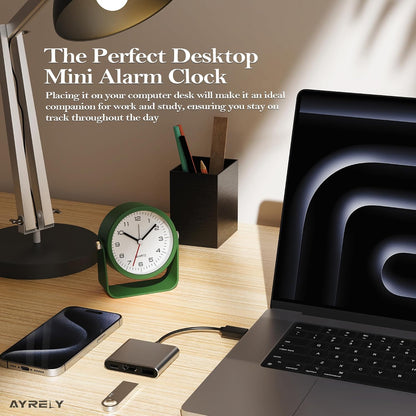 AYRELY® 3.5" Small Analog Travel Alarm Clock, Battery Operated Desk Clock | Cute Table Clock with Light, Adjustable Angle, Bedside, Bedrooms, Kids' Rooms and Living Room Decor (Orange)