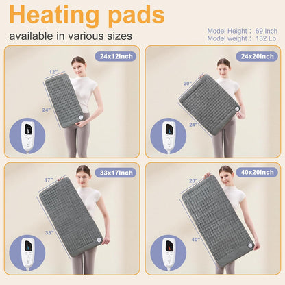 Heating Pad,Heated Blanket,Heating Pad for Back Neck,Grey,24x12 Inch | Electric Heating Pad,Dry/Moist Heat Heating Pads,Heating Pads for Shoulder,Abdomen,Heat Pad for Women Men,Birthday Gift