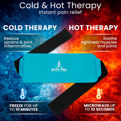 Arctic Flex Reusable Hot & Cold Gel Ice Pack Wrap with Strap - Therapy | Injuries, Pain, Shoulder, Knee, Back, Elbow & Foot - Flexible Wrap Around Cold Pack & Compress