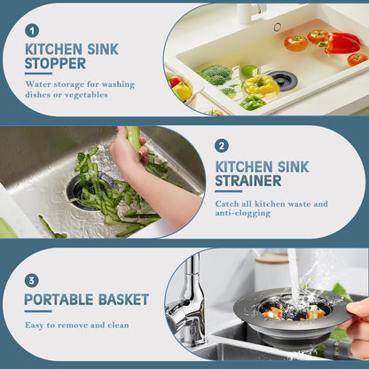 TGOSOMT Kitchen Sink Drain Strainer Stopper, Anti-Clog & Quick Drain | 3-IN-1 Design, Stainless Steel 304, Removable Strainer Basket, Corrosion & Scratch Resistant, Fits US Standard 3-1/2" Drain