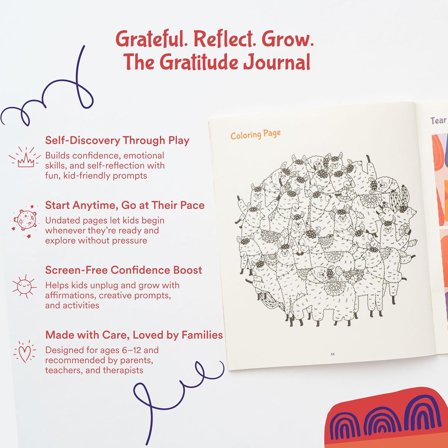 Sonder Kids Wellness Gratitude Journal - Kids Journal for Girls and Boys, Hands-On Activities like Crosswords, Coloring and Nature Prompts, Undated, Ages 6-12, 56 pages