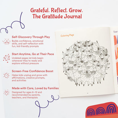 Sonder Kids Wellness Gratitude Journal - Kids Journal for Girls and Boys, Hands-On Activities like Crosswords, Coloring and Nature Prompts, Undated, Ages 6-12, 56 pages