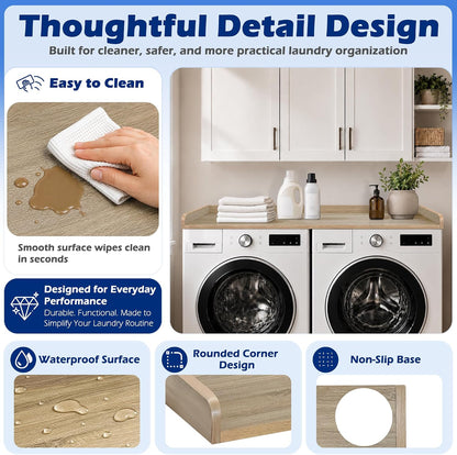 ROYXEN Washer Dryer Countertop, Laundry Countertop Solid Wood, Countertop for All Front-Loaded Washing Machine and Dryer, Extra Room for Laundry Room, Oak