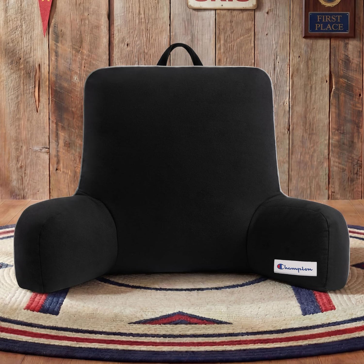 Champion Faux Wool Bedrest Pillow, 100% Polyester Cover and Fill, Spot Clean Only, Navy Blue, 29" x 24.5" x 10.5"