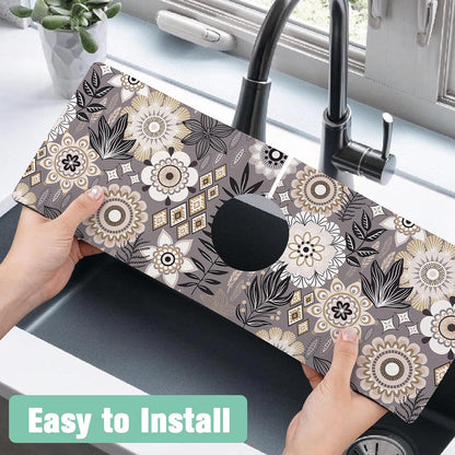Kitchen Sink Splash Guard Faucet Mat 24" X 5.5" Tropical Leavesl Absorbent Fast Drying Mat Faucet Draining Mat Sink Splash Guard Behind Faucet Drip Catcher for Kitchen Bathroom