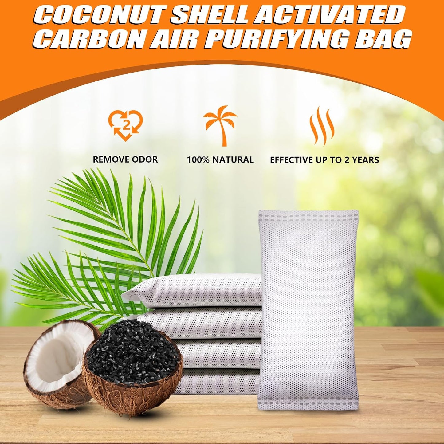 Coconut Shell Charcoal Air Purifying Bags 50g, Removes Odors and Moisture, Nature Fresh Air Purifier Bags, Odor Eliminator for Home, Car, Pets, Bathroom, Basement(4 x 50g)