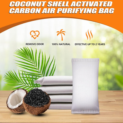 Coconut Shell Charcoal Air Purifying Bags 50g, Removes Odors and Moisture, Nature Fresh Air Purifier Bags, Odor Eliminator for Home, Car, Pets, Bathroom, Basement(4 x 50g)