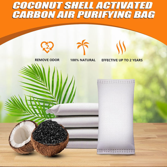 Coconut Shell Charcoal Air Purifying Bags 50g, Removes Odors and Moisture, Nature Fresh Air Purifier Bags, Odor Eliminator for Home, Car, Pets, Bathroom, Basement(4 x 50g)