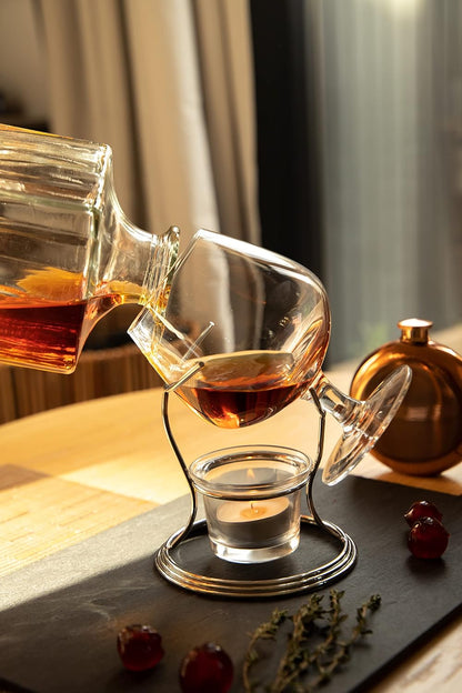BarCraft Brandy Glass and Warmer Gift Set, 350ml Glass, Tea Light Holder and Metal Stand, 3-Piece Set
