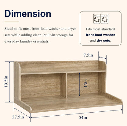 Royxen Washer Dryer Countertop with Extra Tall Shelf, 19" Height Washer and Dryer Topper, Laundry Countertop with Non-Slip Pads, Universal Fit for Laundry Room Organization, Walnut