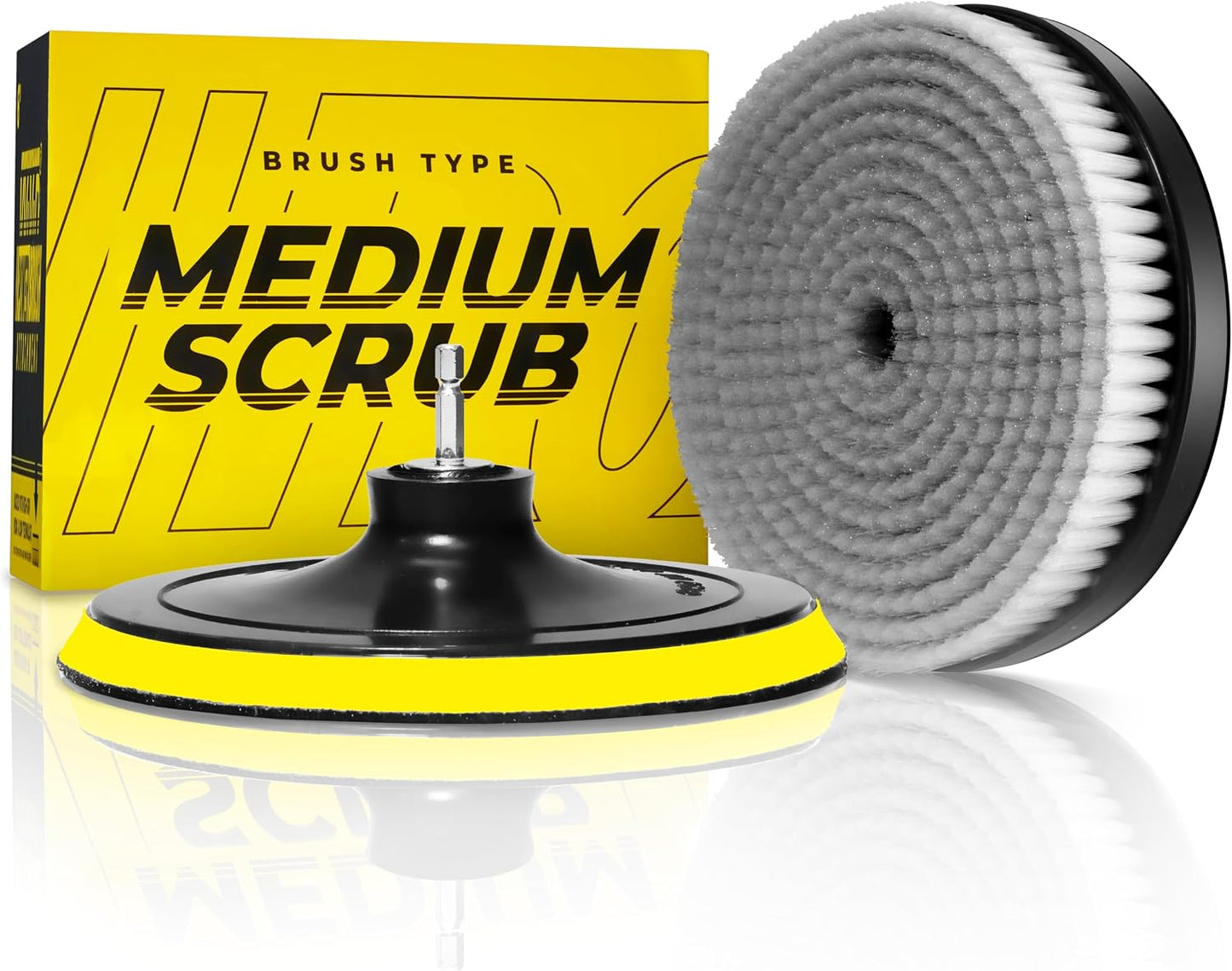 VViViD Drill Backing Plate + Power Scrub Brush Attachment, 150mm Diameter Large Surface Area, Medium-Stiffness Bristles