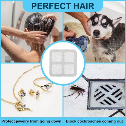 30 Pack Disposable Shower Drain Hair Catcher Mesh Stickers 4"x4" Strong Adhesive Mesh Covers for Bathroom, Kitchen & Laundry Waterproof Hair Trap Easy Apply & Remove