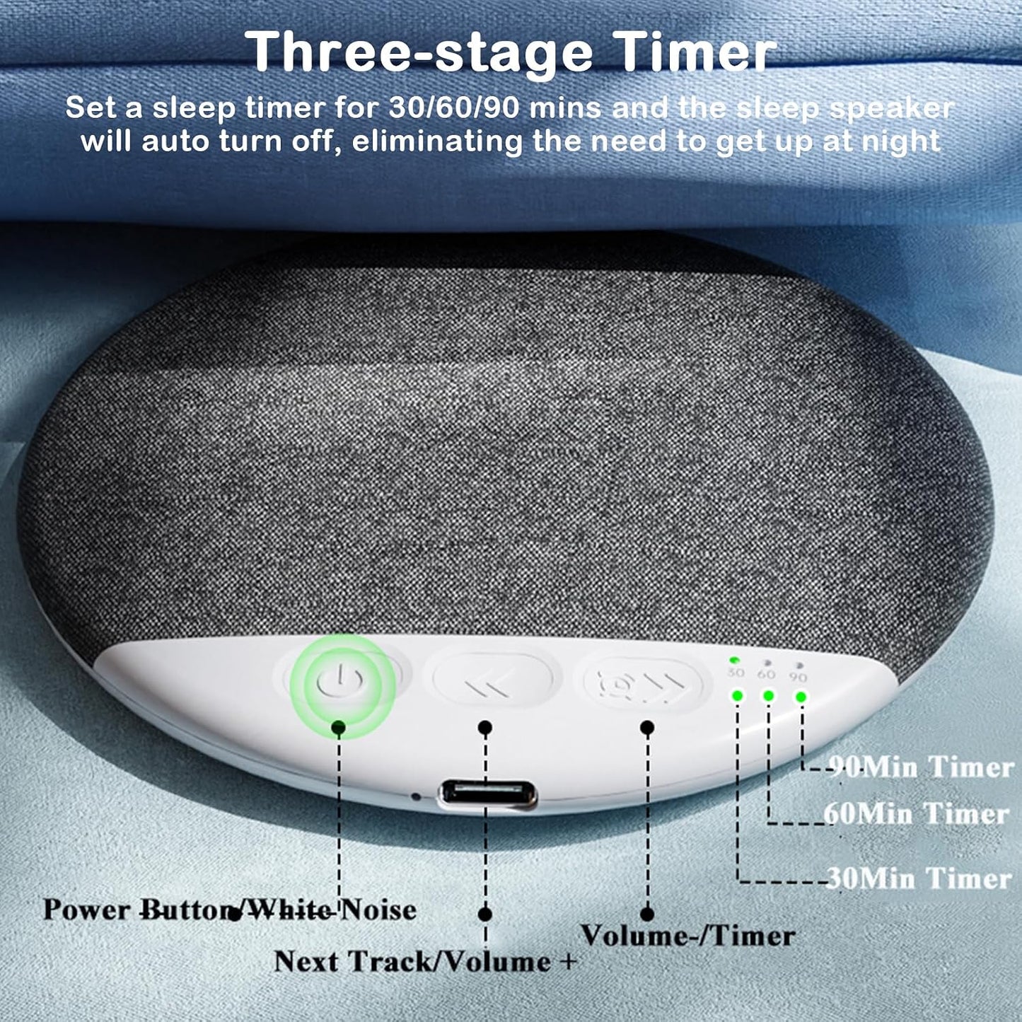 Bluetooth Pillow Speaker for Sleeping, Mini Portable Under Pillow Speaker with White Noise Timer Wireless Sleep Aid with Stereo Bass Private Sleep Headphones for Side Sleeper Adult Kid