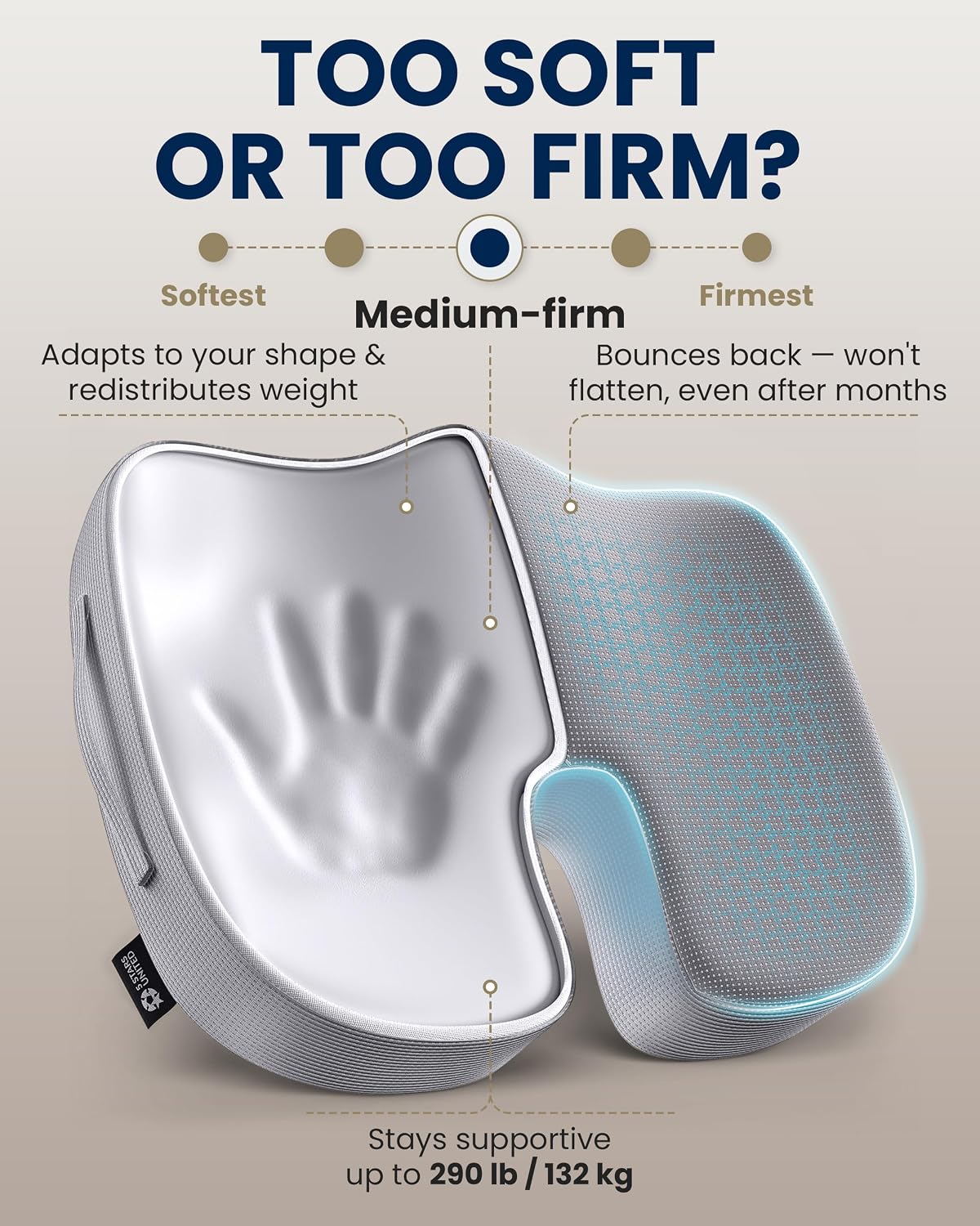 5 STARS UNITED Seat Cushion - Memory Foam Chair Cushion for Tailbone Pain Relief - Ergonomic Support for Coccyx, Sciatica & Butt - Office, Desk & Gaming Chair, Car Seat, Wheelchair, Airplane, Black