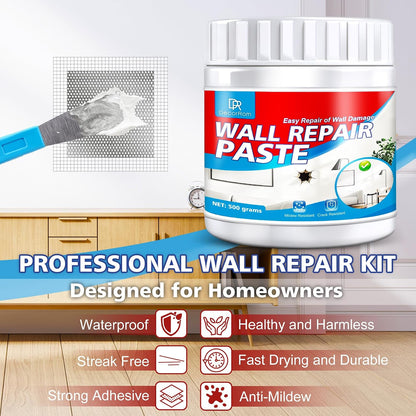 Drywall Repair Kit, 18oz Drywall Hole Patch Repair Kit Wall Patch Repair | White Waterproof Wall Repair Putty for Dents, Cracks, Nail Holes and Other Defects on Walls From Garage, Classroom & Home