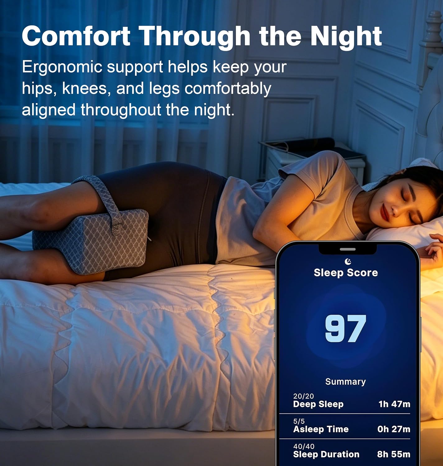 UJPFEO Knee Pillow for Side Sleepers, Leg Pillow for Sciatica, Back, HIPS, Knees, Joints Pain Relief,Pillows for Between Legs While Sleeping Spine Alignment Support & Relieves Pressure