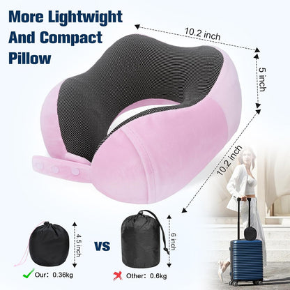 Cirorld Neck Pillow for Traveling, Travel Pillows for Airplanes,100% Pure Memory Foam Travel Neck Pillow, Adjustable Flight Pillow, Portable Plane Accessories with Eye Mask, Earplugs, Carry Bag