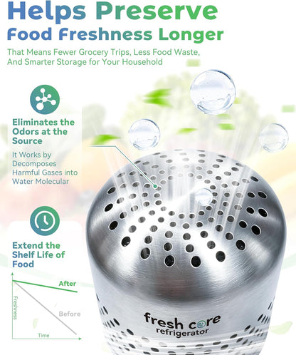 Refrigerator Deodorizer, Nano-Catalytic Stainless Steel Odor Eliminator, Compact Storage Design, Extends Grocery Life, 10-Year Odor Eliminator for Fridge Freezer Car Closet，1Pcs