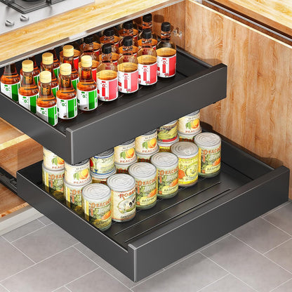 Pull out Cabinet Organizer, 21"Deep, Heavy Duty Full-Extension Slide out Drawers for Kitchen Cabinets with Nano Adhesive, Roll Out Shelf Sliding Cabinet for Pots, Bathroom, Pantry, Under Sink, White