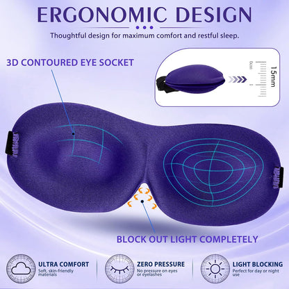 Bonuci 20 Pack Sleep Mask Blackout 3D Eye Mask for Ultralight Sleeping Night Blindfold Eye Covers with Adjustable Strap for Men Women Travel Gift Back and Side Sleeper (Dark Purple)