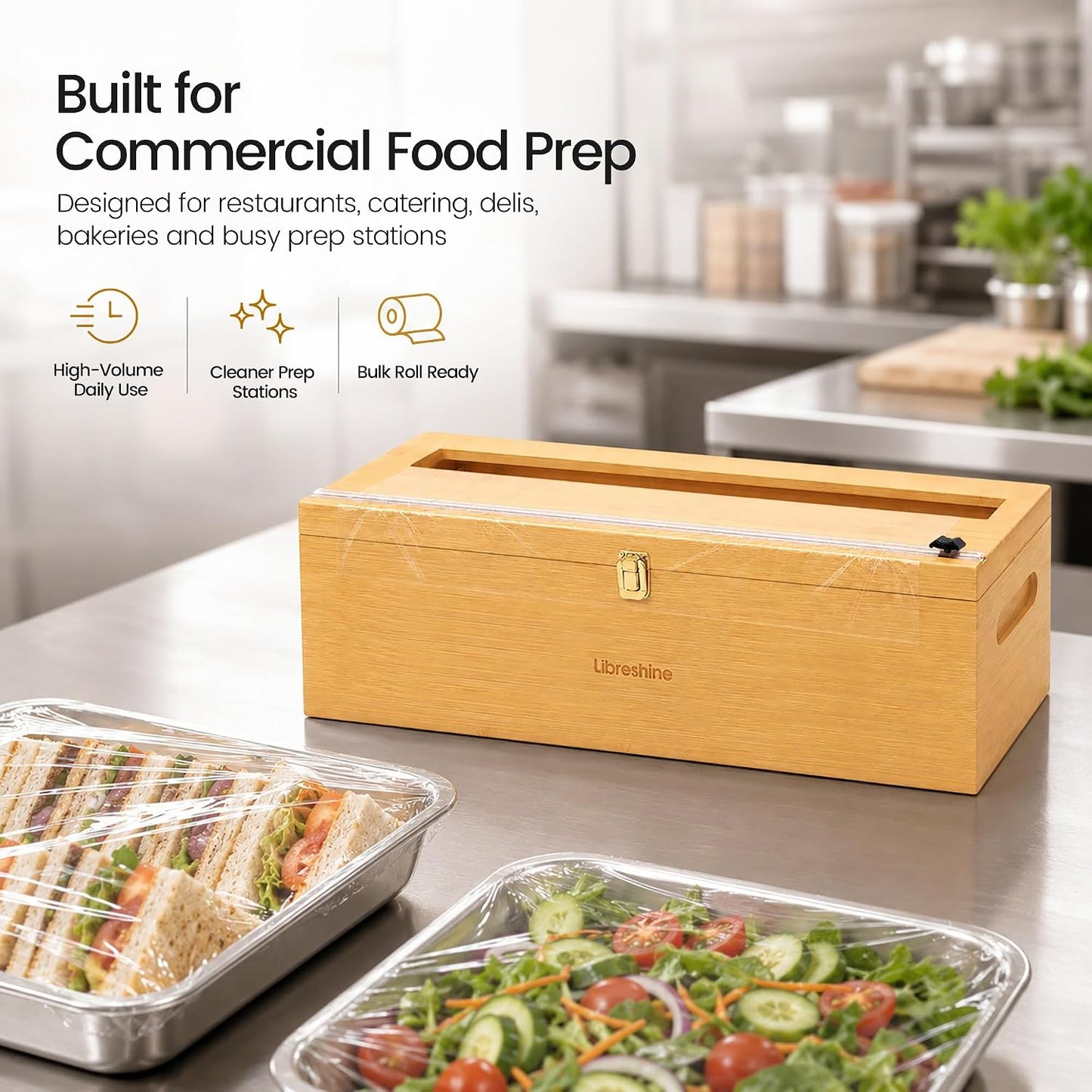 Bamboo 18 Inch Commercial Plastic Wrap Dispenser with Cutter | Bamboo paper roll cutter with low-noise roller; fits up to 3000ft food service film, 500–1000ft foil and select paper rolls