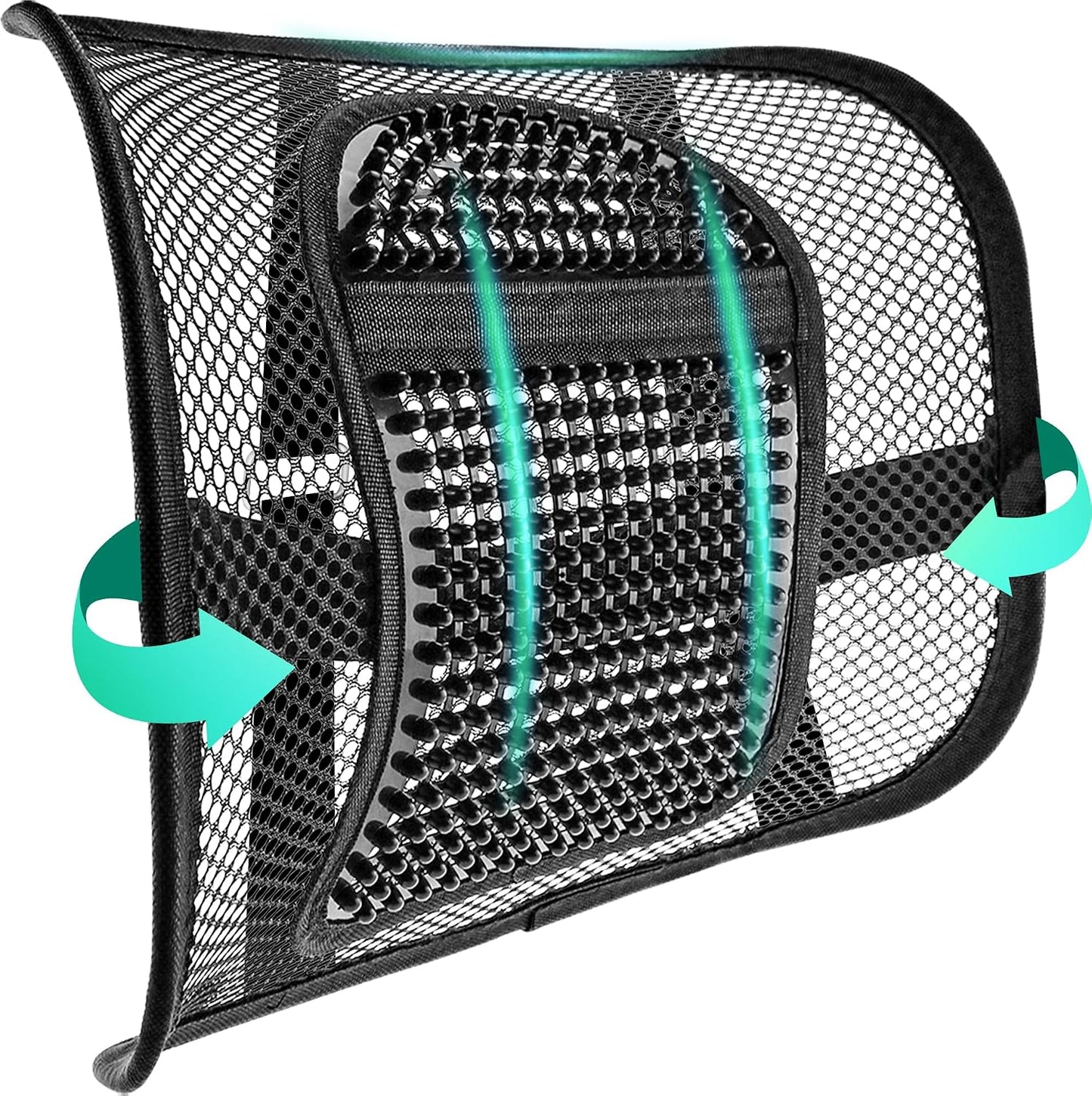 Samyoung Mesh Lumbar Support for Office Chair and Car Seat | 12 x 16 Inch Breathable Double-Layer Mesh Back Support with Elastic Chair Strap & Support Beads for Firm, Comfortable Support