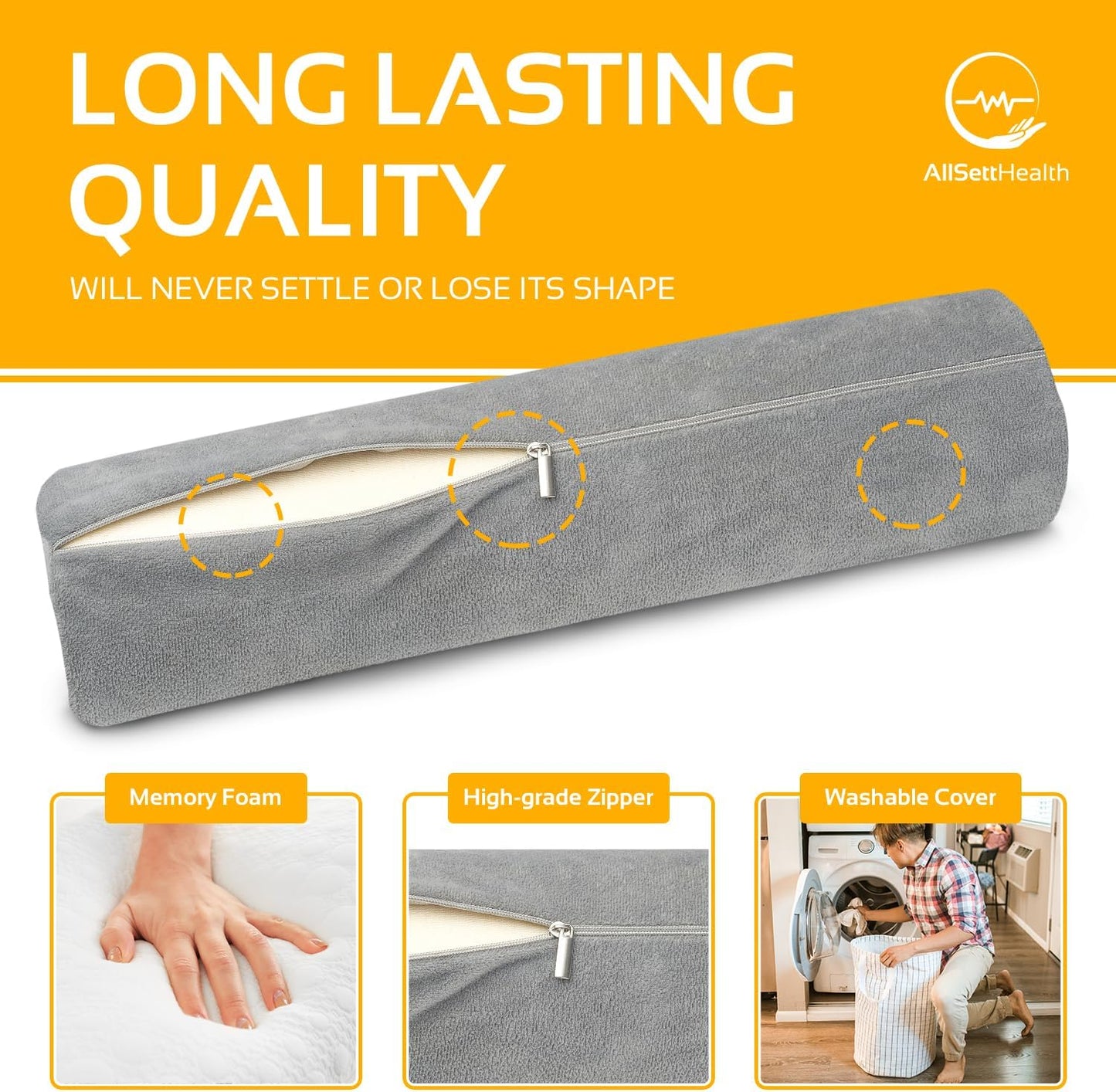 AllSett Health Firm Cervical Neck Roll Memory Foam Pillow, Bolster Pillow, Round Neck Support for Sleeping | Bolster for Bed, Legs, Back and Yoga