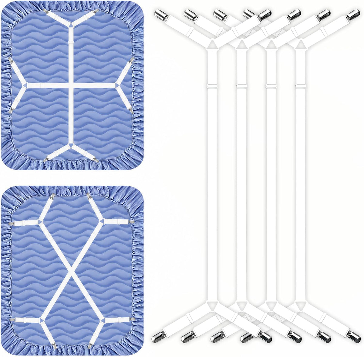 2 Pack Bed Sheet Holders - Adjustable Criss Cross Sheet Strap White